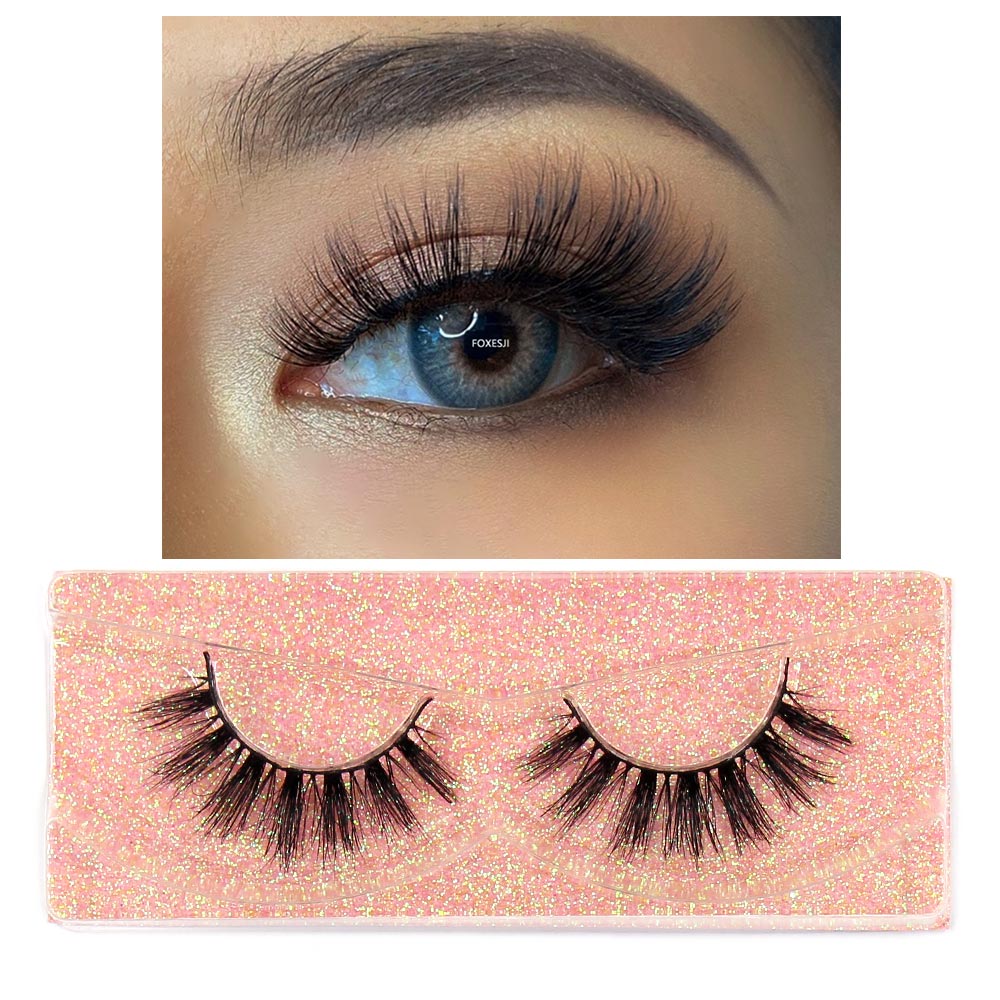 FOXESJI Makeup Eyelashes 3D Mink Lashes Fluffy Soft Wispy Natural Cross Lash Extension Reusable Fake Lashes Mink False Eyelashes