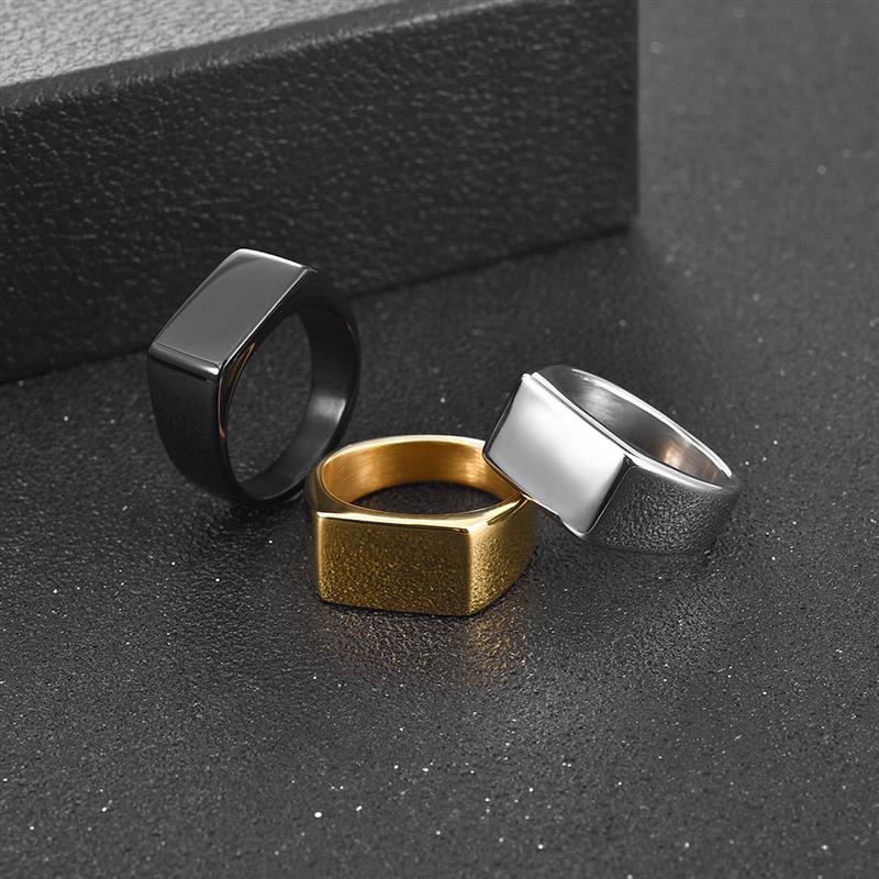 Fashion Men Ring Stainless Steel Simple Style Black Golden Silver Color Square Ring Charm Hiphop Male Jewelry Party Gift