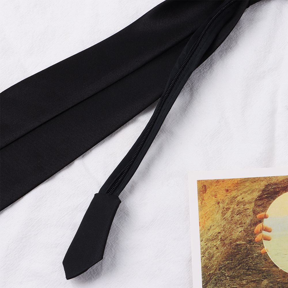 1PC Ties Student Retro Black Solid Silky Narrow Neck Tie Slim Smooth Women Zipper Necktie Casual Elegant All-match Trendy Unisex