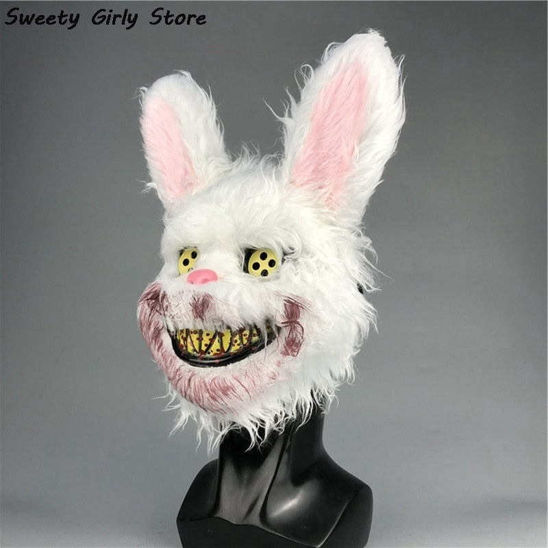 Rabbit Cosplay Mask Halloween Party Scary Head Cover Halloween Carnival Costume Headgear Props Handmade Dance Masquerade Horror