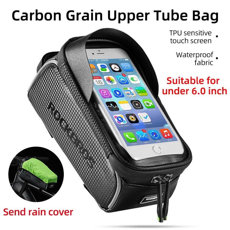 ROCKBROS Bicycle Bag Waterproof Touch Screen Cycling Bag Top Front Tube Frame MTB Road Bike Bag 6.5 Phone Case Bike Accessories
