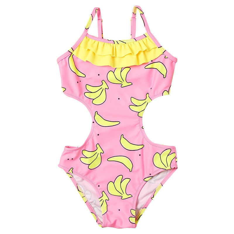 Flamingo Print Kids Girls One Piece Swimwear Swimsuit 2022 Falbala Girl Monokini Children Baby Swimming Suit Beachwear XA017