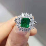 Huitan Luxury Green CZ Rings for Bridal Wedding Ceremony Party Fashion Accessories High Quality Women&#39;s Rings Statement Jewelry
