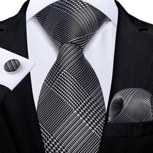 Houndstooth Black Silver Gold Blue Pink Luxury Silk Ties For Men 8cm Business Wedding Neck Tie Set Handkerchief Men&#39;s Gift