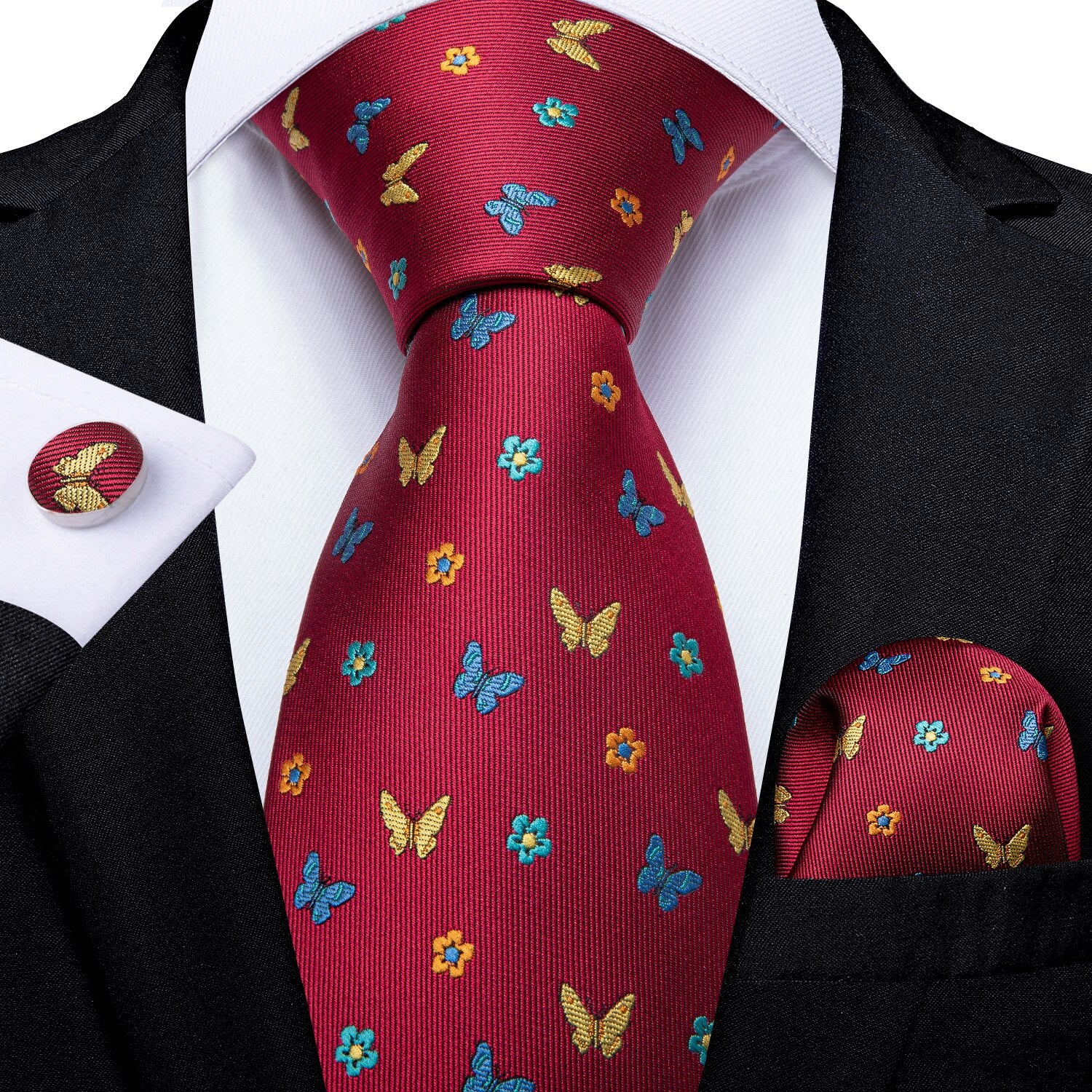 New Design Wedding Men Tie Red  Solid Striped Paisley Neckties For Men Business Dropshipping DiBanGu Hanky Cufflinks Tie Set