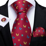 New Design Wedding Men Tie Red  Solid Striped Paisley Neckties For Men Business Dropshipping DiBanGu Hanky Cufflinks Tie Set