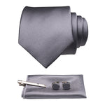 JEMYGINS Original New Solid Silk Tie Male Formal Plain Red Necktie Pocket Square Hanky Cufflinks Set For Men Party Wedding