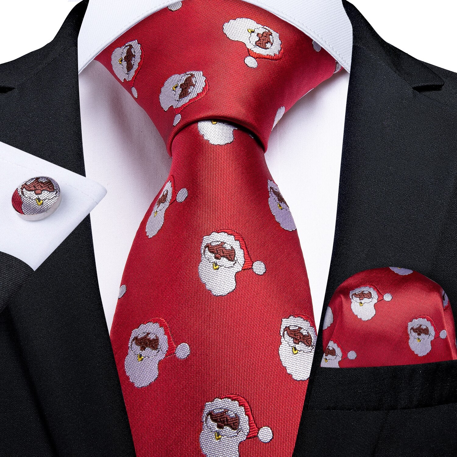Mens Christmas Tie Set Red Blue 8cm Wide Silk Neck Tie Gift For Men Wedding Accessories