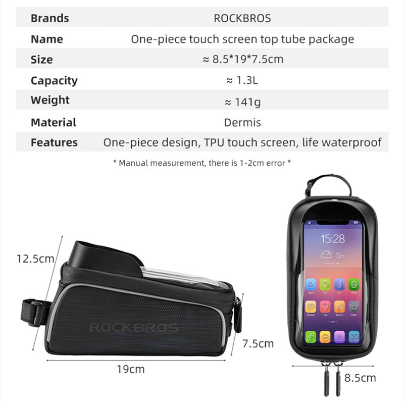 ROCKBROS Bike Bag Front Phone Bicycle Bag For Bicycle Tube Waterproof Touch Screen Saddle Package For 6.5Inch Bike Accessories
