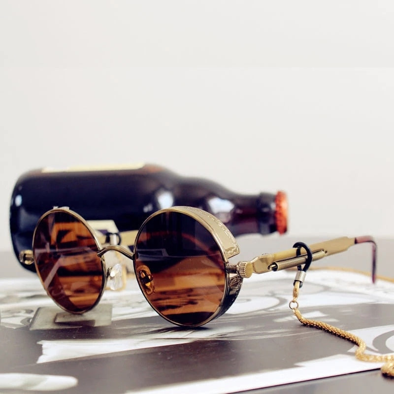 2022 Retro Steampunk Sunglasses Men Women Luxury Brand  Vintage Round Sun Glasses Metal Glasses Fashion Driving Goggle UV400
