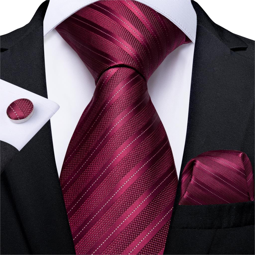New Design Wedding Men Tie Red  Solid Striped Paisley Neckties For Men Business Dropshipping DiBanGu Hanky Cufflinks Tie Set