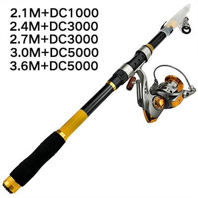 2.1m 2.4m 2.7m 3.0m 3.6m Carbon Fiber Telescopic Fishing Rod Portable Spinning Rod and Spinning Reels Multifunction set