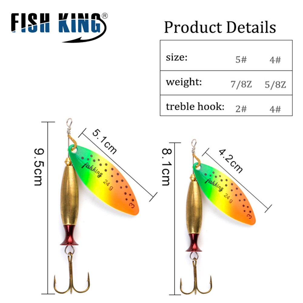 FISH KING Spinner Lure Bait Long Cast 18g 24g Spoon Lures pike Metal Fishing Lure Bass Hard Bait With Hooks