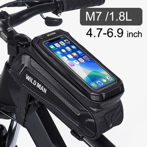 WILD MAN Bike Bag 1.8L Frame Front Tube Cycling Bag Bicycle Waterproof Phone Case Holder 7 Inches Touchscreen Bag Accessories