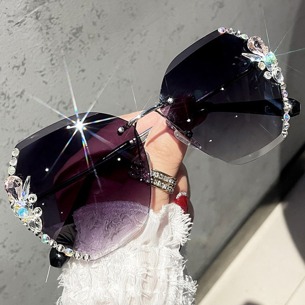 2022 Luxury Brand Design Vintage Rimless Rhinestone Sunglasses Women Men Fashion Gradient Lens Sun Glasses Shades for Female