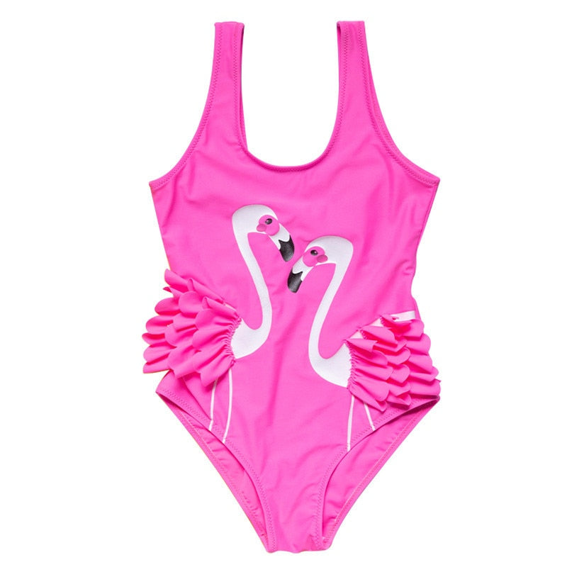 Flamingo Print Kids Girls One Piece Swimwear Swimsuit 2022 Falbala Girl Monokini Children Baby Swimming Suit Beachwear XA017