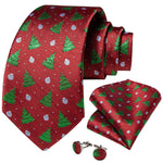 Mens Christmas Tie Set Red Blue 8cm Wide Silk Neck Tie Gift For Men Wedding Accessories