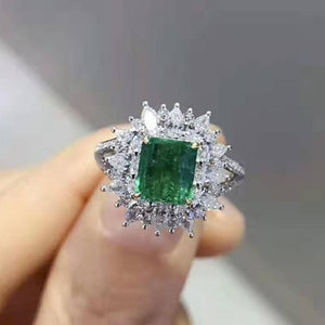 Huitan Luxury Green CZ Rings for Bridal Wedding Ceremony Party Fashion Accessories High Quality Women&#39;s Rings Statement Jewelry