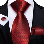New Design Wedding Men Tie Red  Solid Striped Paisley Neckties For Men Business Dropshipping DiBanGu Hanky Cufflinks Tie Set