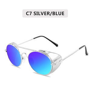 Retro Steampunk Style Sunglasses Men Women Brand Designer  Round Metal Frame Punk Metal Shields Lens Sun Glasses Gafas de Sol