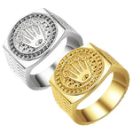 Vintage Hip Hop Gold Crown Ring Men Women Engagement Wedding Party Rings Jewelry 2 Colors