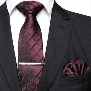 41 Style Men Tie Necktie Pocket Square Party Wedding Fashion Striped Plaid 8cm Silk Woven Business Handkerchief Tie Clip Set