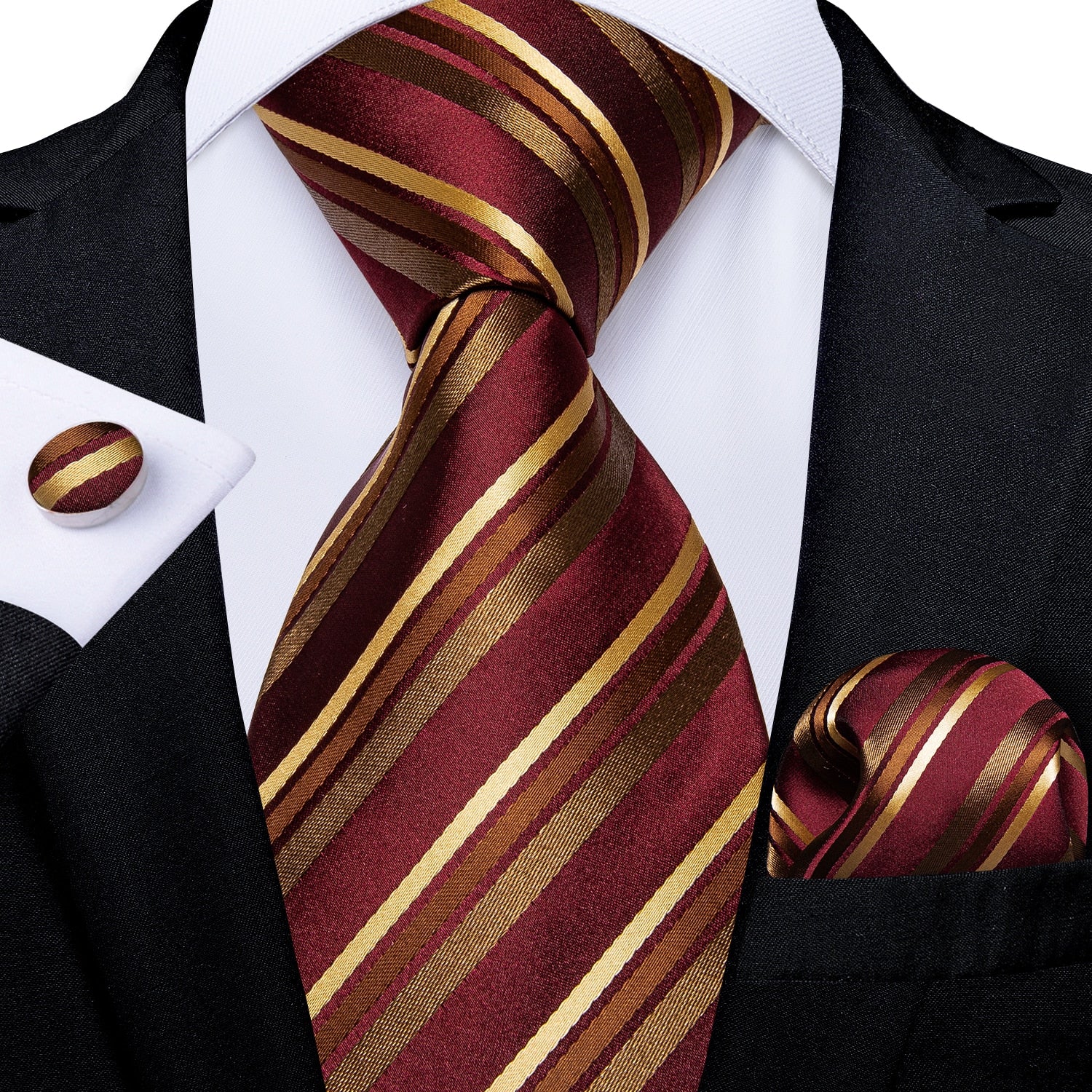 New Design Wedding Men Tie Red  Solid Striped Paisley Neckties For Men Business Dropshipping DiBanGu Hanky Cufflinks Tie Set