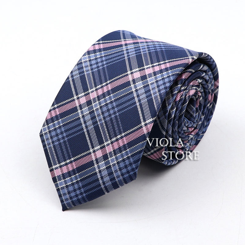 Classic Plaid Polyester Necktie 7cm Fashion Young Male Office Tie Party Daily Casual Suit Striped Cravat Top Men Gift Accessory