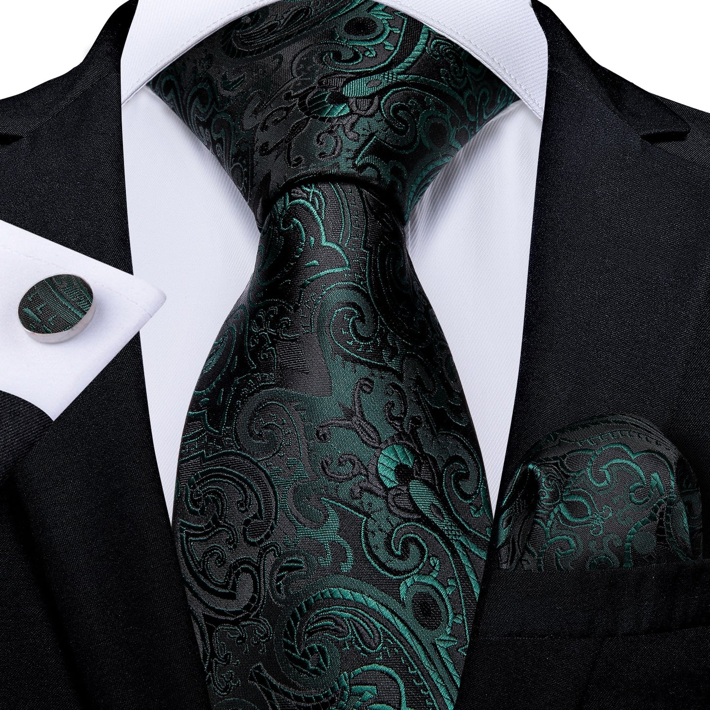 Gift Men Tie Teal Green Paisley Novelty Design Silk Wedding Tie for Men Handky cufflink Tie Set DiBanGu Party Business Fashion