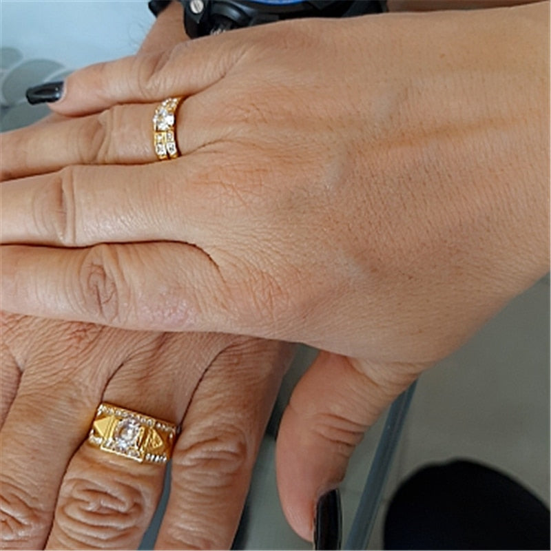 CC Rings For Women And Men Fashion Lovers' Set Ring Cubic Zirconia Yellow Gold Color Wedding Engagement Accessories CC2095