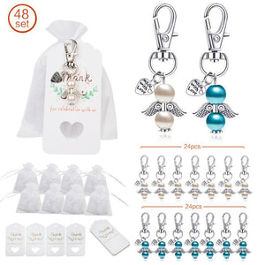 48 Set Angel Favor Keychains Keyring Thank You Kraft Tags Candy Bags for Baby Shower Wedding Party Decoration Guest Return Gifts
