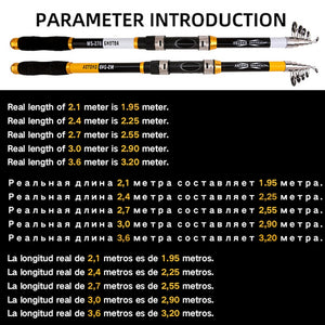 2.1m 2.4m 2.7m 3.0m 3.6m Carbon Fiber Telescopic Fishing Rod Portable Spinning Rod and Spinning Reels Multifunction set