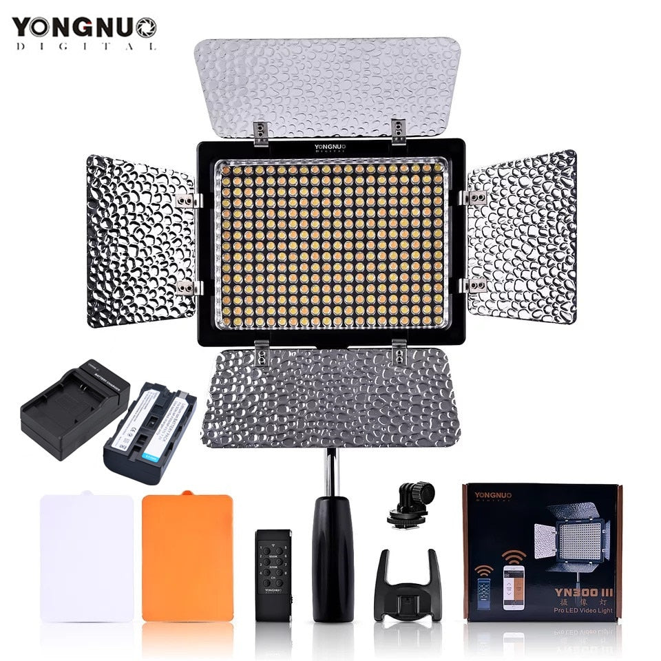 YONGNUO YN300 III YN-300 lIl 3200k-5500K CRI95 Camera Photo LED Video Light Photography lights with NP-F550 Battery & Charger