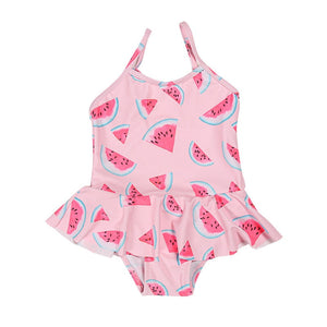 Flamingo Print Kids Girls One Piece Swimwear Swimsuit 2022 Falbala Girl Monokini Children Baby Swimming Suit Beachwear XA017