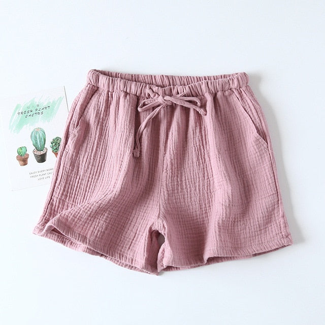 Summer Couple Sleep Pants Cotton Crepe Nightwear for Men and Women Pajama Shorts Elastic Waist Sleep Bottoms Sleeping Shorts