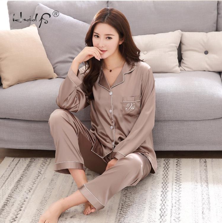 Luxury Pajama suit Satin Silk Pajamas Sets Couple Sleepwear Family Pijama Lover Night Suit Men &amp; Women Casual Home Clothing