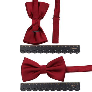 4 PCS Tie Set Solid Burgundy Navy 8cm Necktie Bowtie Handkerchief Cufflinks Polyester Mens Suit Wedding Party Cravat Accessory