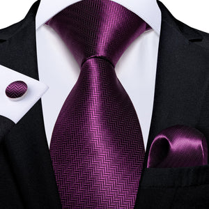 DiBanGu Men Tie Solid Pink Color Formal Wedding Necktie Silk Jacquard Woven Tie Handkerchief Cufflinks For Men Business Suit