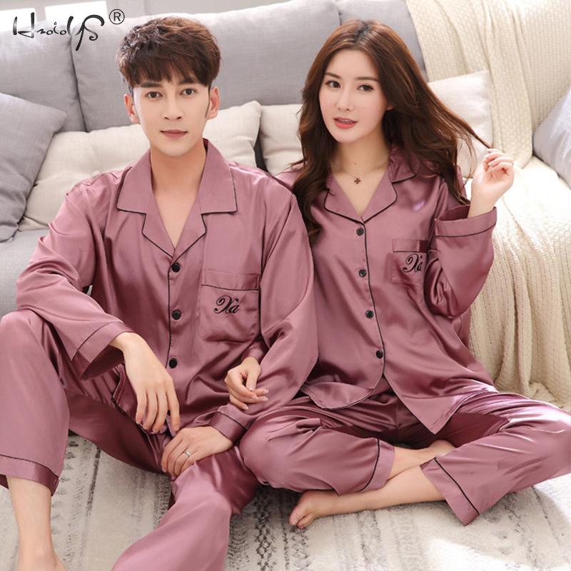 Luxury Pajama suit Satin Silk Pajamas Sets Couple Sleepwear Family Pijama Lover Night Suit Men &amp; Women Casual Home Clothing