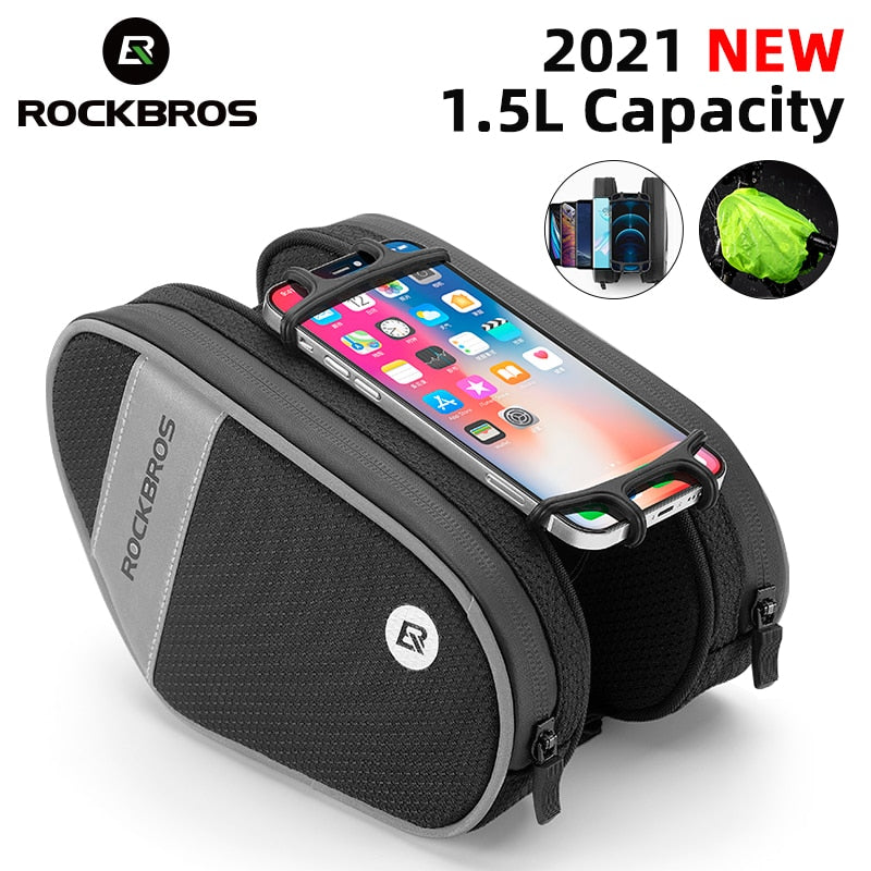 ROCKBROS Bike Bag Front Phone Bicycle Bag For Bicycle Tube Waterproof Touch Screen Saddle Package For 6.5Inch Bike Accessories
