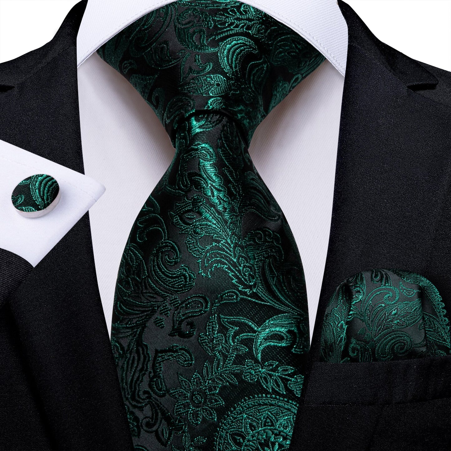 Gift Men Tie Teal Green Paisley Novelty Design Silk Wedding Tie for Men Handky cufflink Tie Set DiBanGu Party Business Fashion