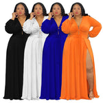 Plus Size Women Clothing 4X Maxi Dresses for Women Long Sleeve V-Neck Slit Strap 2022 Prom White Dresses Wholesale Dropshipping