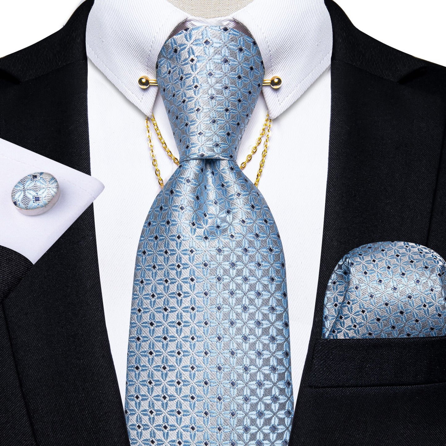 Luxury Black Gold Paisley Silk Ties For Men 8cm Men's Wedding Neck Tie Pocket Square Cufflinks Set Collar Pin Men's Gift