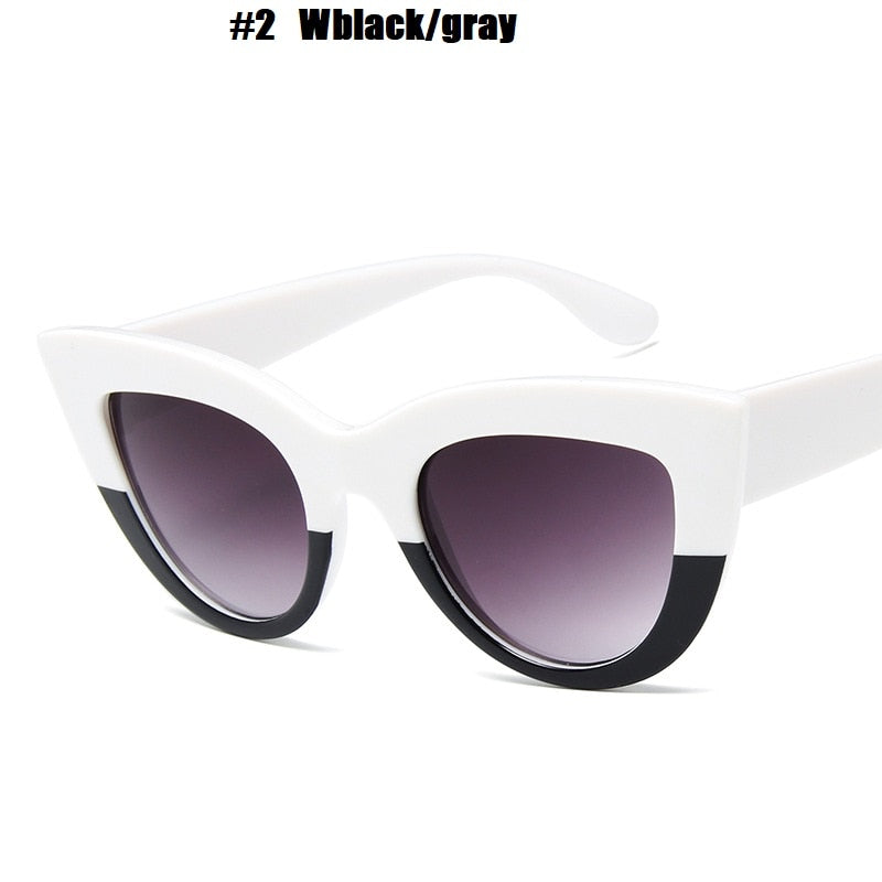 New Cat Eye Sunglasses Woman Fashion Big Frame Cat Sun Glasses Female Retro Shades UV400 Black White Color Oculos De Sol