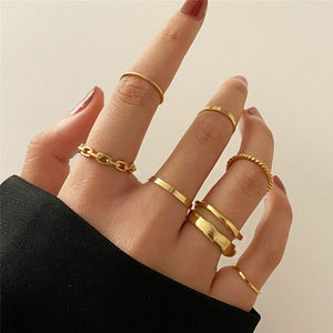 Modyle 10 pcs/set Bohemian Ring Set Gold Silver Color Wide Rings For Women Girls Simple Chain Finger Tail Rings