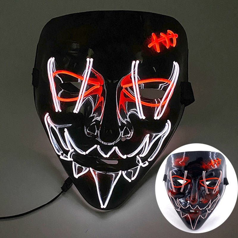 Halloween Neon Led Purge Mask Masque Masquerade Party Masks Light Luminous In The Dark Funny Masks Cosplay Costume Supplies