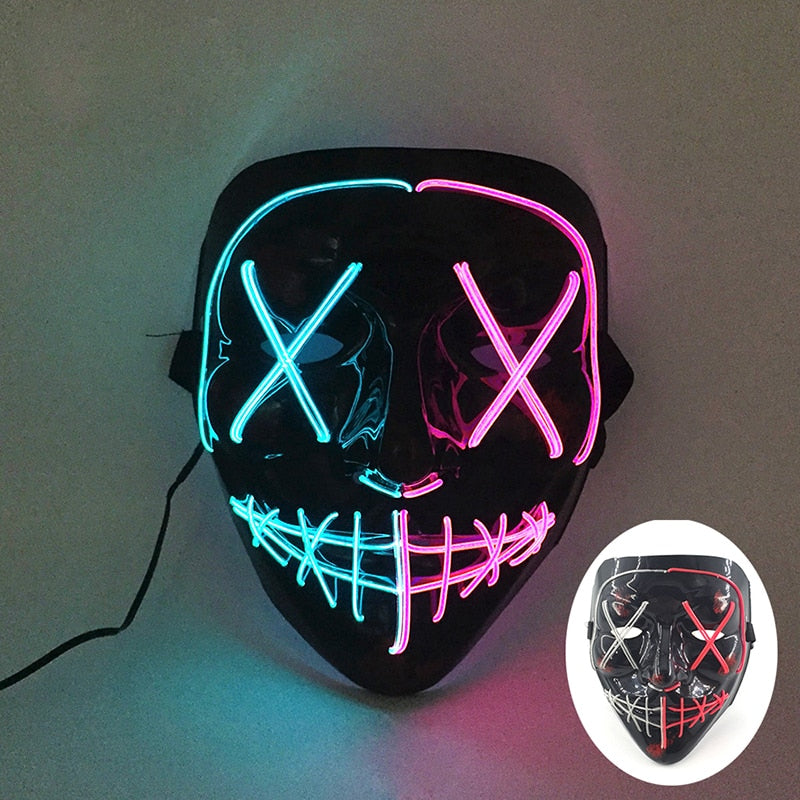 Halloween Neon Led Purge Mask Masque Masquerade Party Masks Light Luminous In The Dark Funny Masks Cosplay Costume Supplies