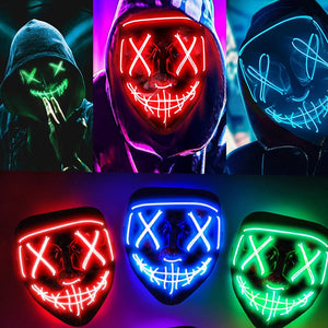 Halloween Neon Led Purge Mask Masque Masquerade Party Masks Light Luminous In The Dark Funny Masks Cosplay Costume Supplies