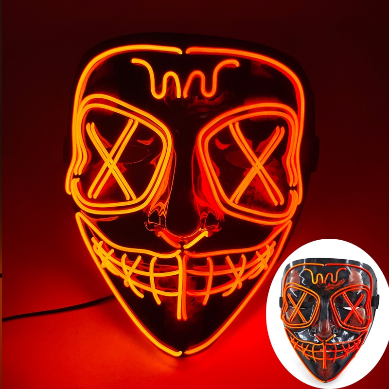 Halloween Neon Led Purge Mask Masque Masquerade Party Masks Light Luminous In The Dark Funny Masks Cosplay Costume Supplies