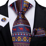 Mens Christmas Tie Set Red Blue 8cm Wide Silk Neck Tie Gift For Men Wedding Accessories